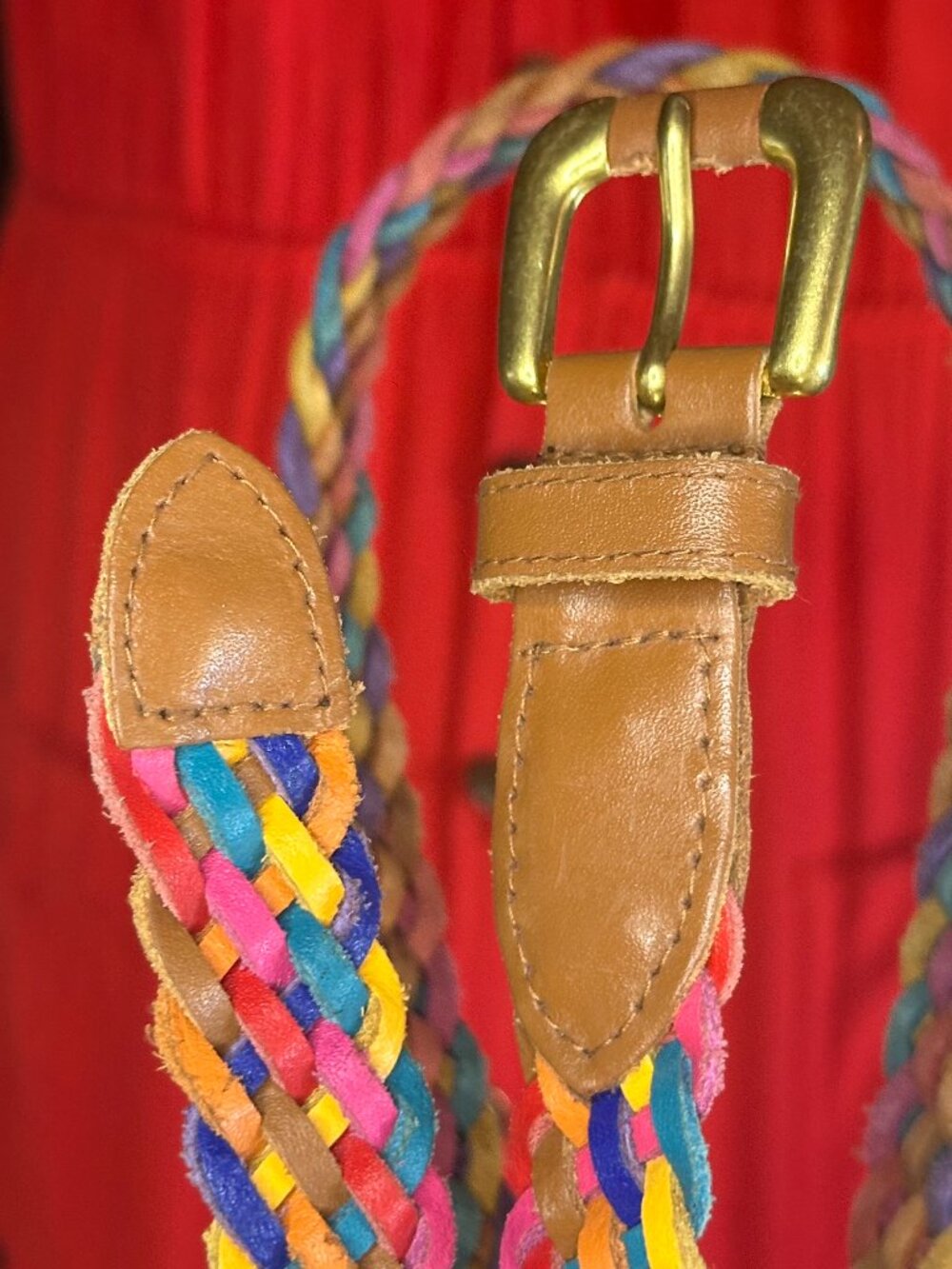 Vtg Belt Buckle colorful Braid Leather accent up to 32" Waist Medium 6345